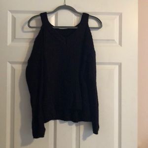 Black V Neck Cold Shoulder Sweater